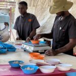 Dishing for the cats. The meat gets weighed as too much is not good for them